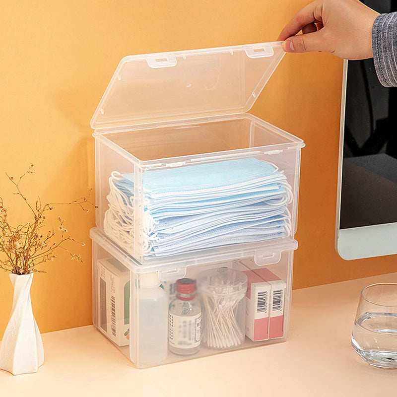 1 Large Capacity Desktop Storage Box, Stackable Clamshell Box, Suitable For Bathroom, Kitchen, Office, Transparent Storage Box