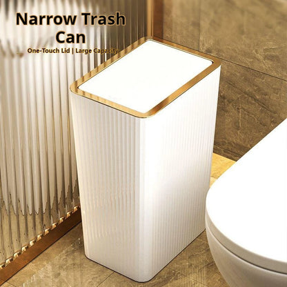 15L Nordic Gold Bathroom Trash Can Covered Slim Trash Can with One-Touch Lid for Bathroom Toilet Living Room Kitchen Bedroom