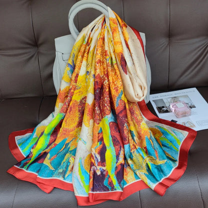 180*90cm Luxury Brand Women Summer Silk Scarves Shawls Lady Wraps Soft Female Geometry Beach Stole Bandanna Foulard Muffler