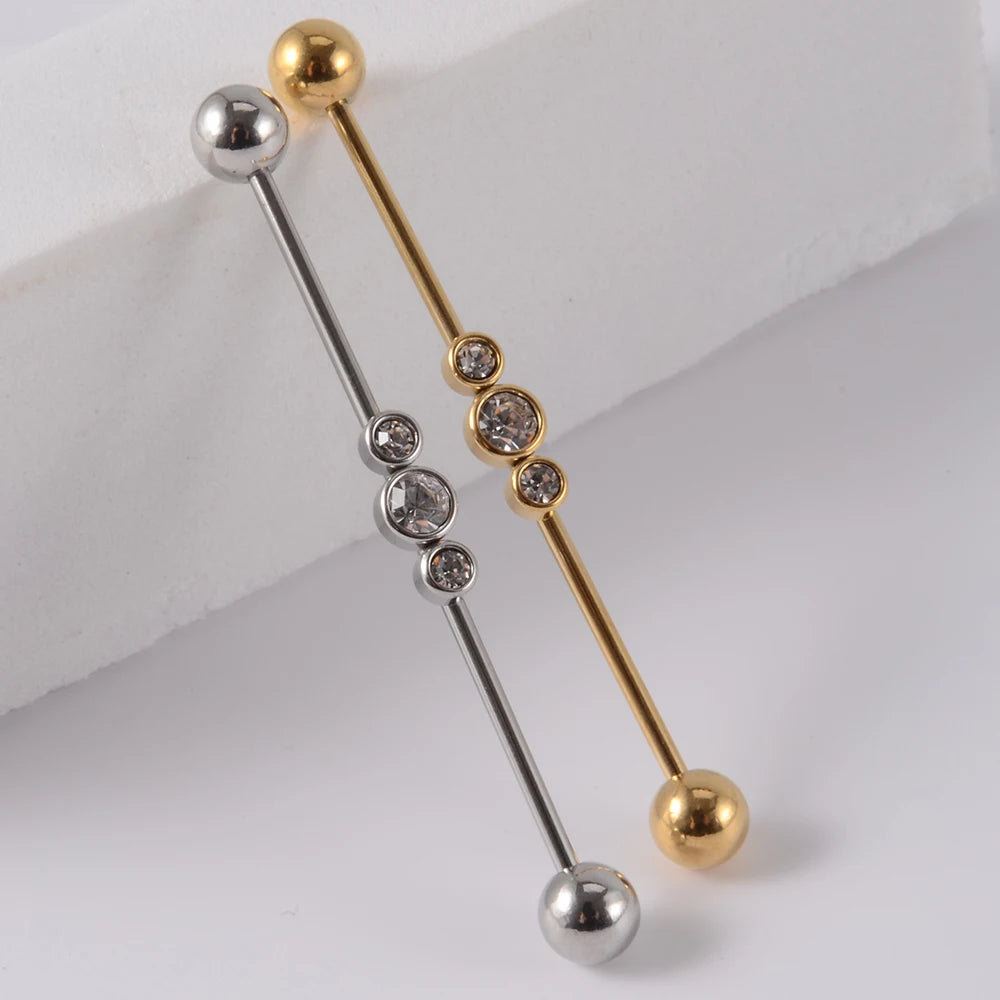 1PC Stainless Steel Industrial Barbell Long Bridge Micro Insert Zircon Earring Transversal Women Ear Piercing Jewelry 16G