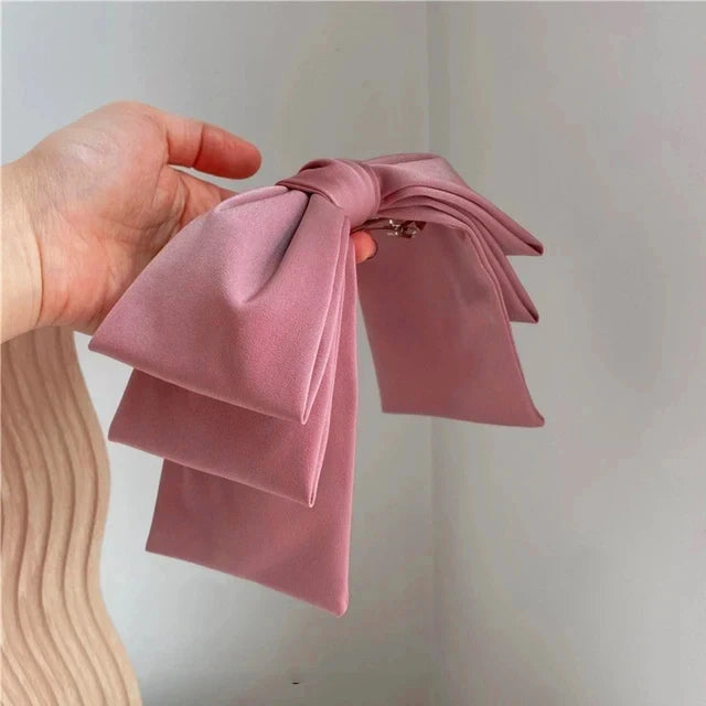 New Big Satin Hair Clip Hair Bows Girl Women Solid Pink Black Multi Layer Hair Pin Korean Fashion Pinches for Hair Accessories