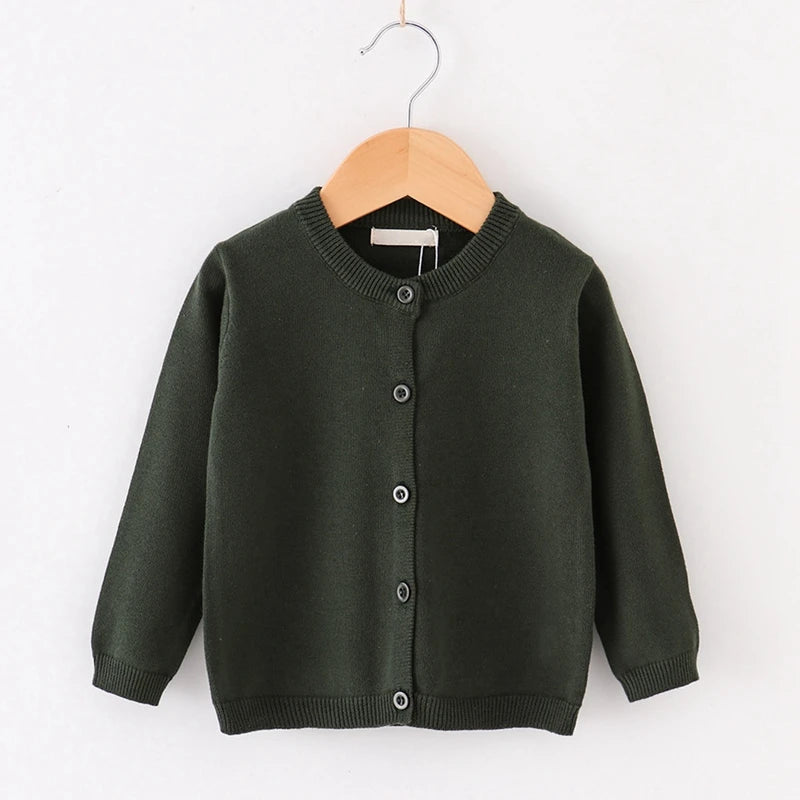 Children's Round Neck Long Sleeve Knitted Cardigan Boys Girls Cotton Button Knitted Bottom Shirt Top 0-6 Years Old