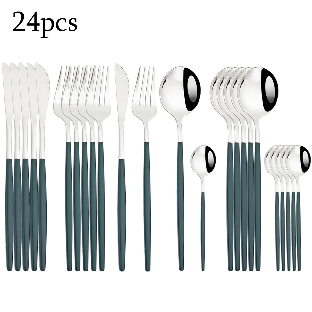 Zoseil Cutlery Set in Red and Gold Stainless Steel 24 Pcs Dinnerware Set in Flatware Kitchen Dinner Mmirror Stainless Steel