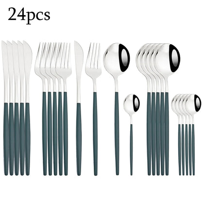 Zoseil Cutlery Set in Red and Gold Stainless Steel 24 Pcs Dinnerware Set in Flatware Kitchen Dinner Mmirror Stainless Steel