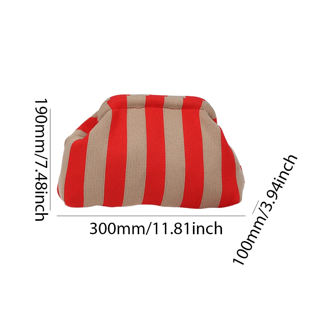 Women Knit Stripe Purse Contrast Color Small Crochet Handbag Knitting Dumpling Clutch Summer Beach Bag