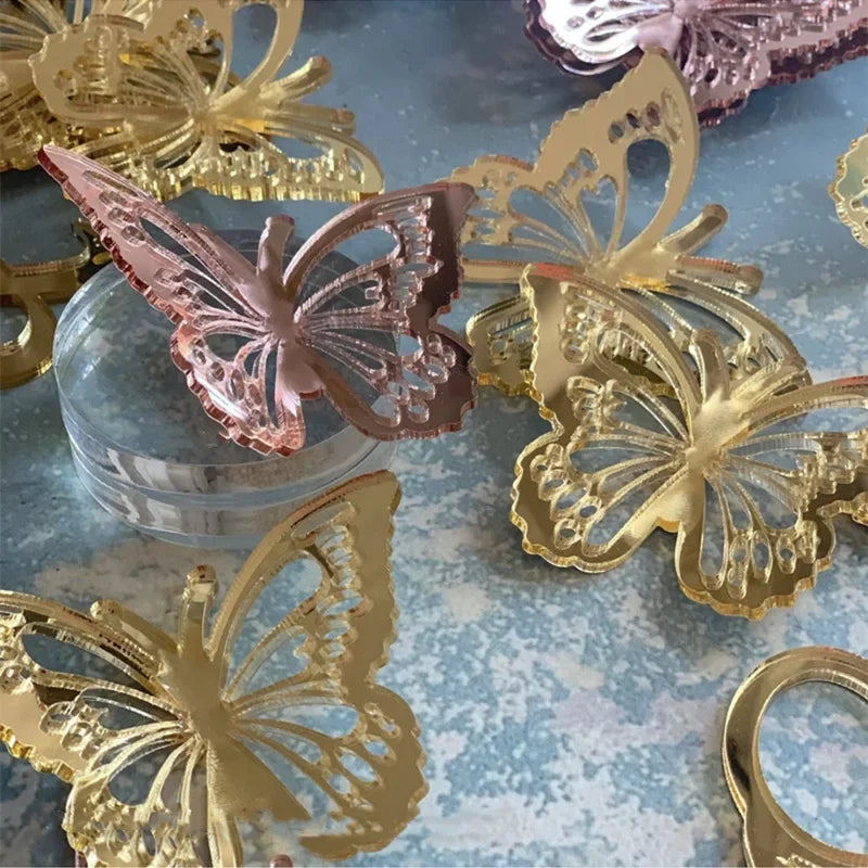 10PCS/BAG Acrylic Butterfly Cake Decoration Party Favors Wedding Happy Birthday  Topper  Decorating Supplies Home Decor