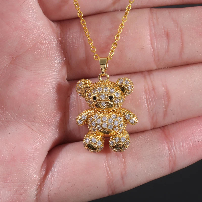 [Copper Micropaved Zirconia] European and American Cute Fat Bear Pendant Necklace for Women Charming Christmas Jewelry Gift