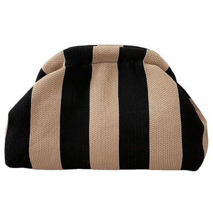 Women Knit Stripe Purse Contrast Color Small Crochet Handbag Knitting Dumpling Clutch Summer Beach Bag