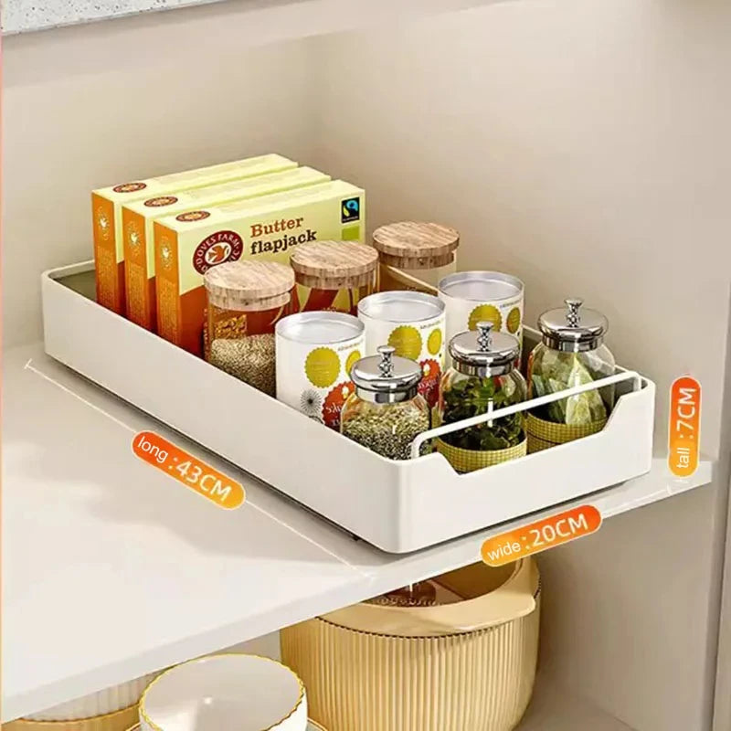 Kitchen Storage Box with Sliding Rail Pull-out Cabinet Storage Rack Spice Pantry Shelves Drawer Kitchen Organizer Basket