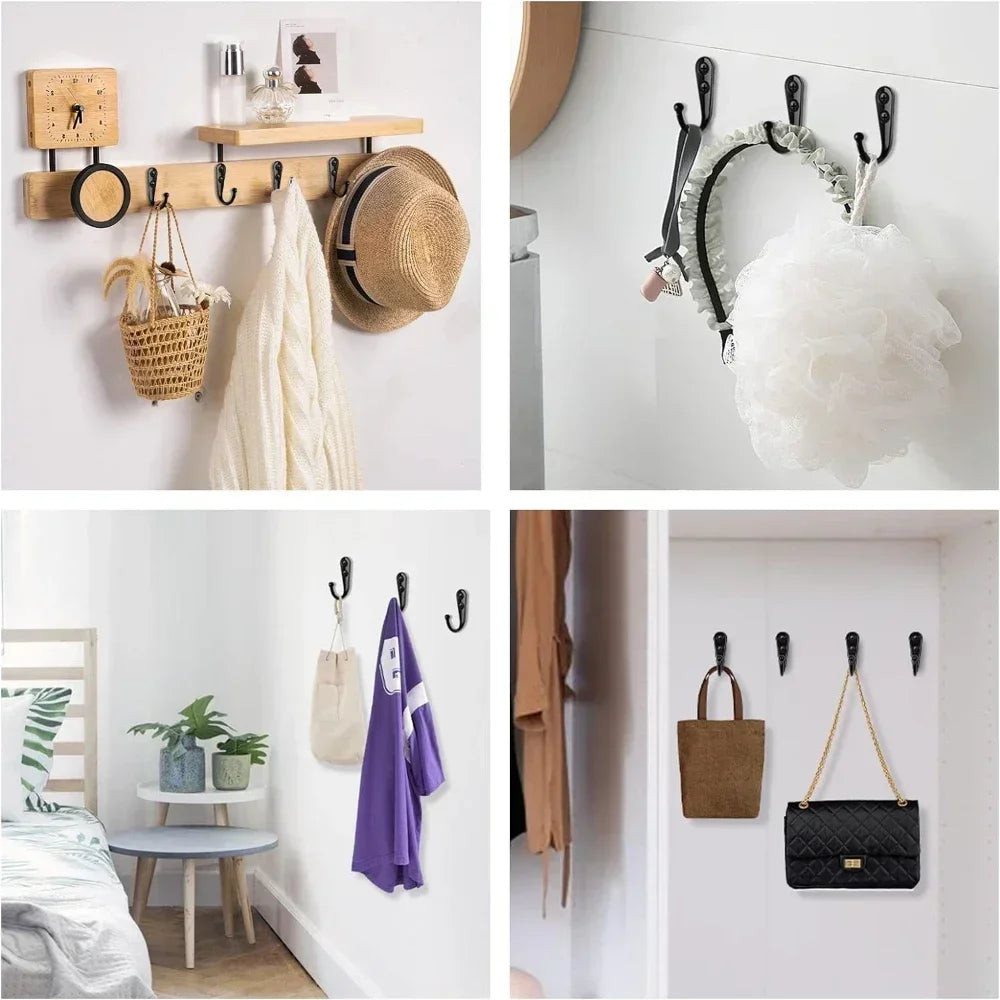 10Set Alloy Hooks with Screws Wall Mounted Hanging Hangers for Coat Towel Bags Caps Hook Kitchen Bathroom Storage Rack Holders