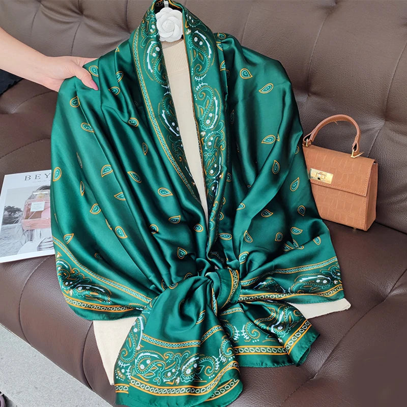 180*90cm Luxury Brand Women Summer Silk Scarves Shawls Lady Wraps Soft Female Geometry Beach Stole Bandanna Foulard Muffler