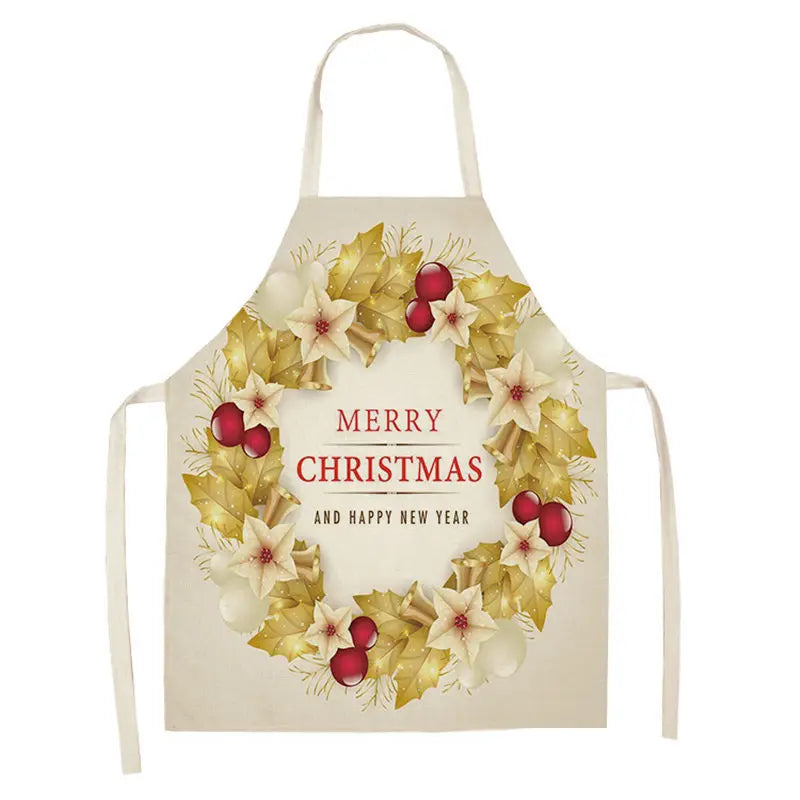 1Pcs Merry Christmas Apron for Woman Pinafore Cotton Linen Aprons 55x68cm Adult Bibs Kitchen Baking Cooking Accessories