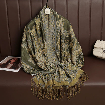 Tassel Blanket Design Thick Pashmina New Winter Warm Shawl Wrap Cashmere Scarf Women Neckerchief Poncho Stoles 2024