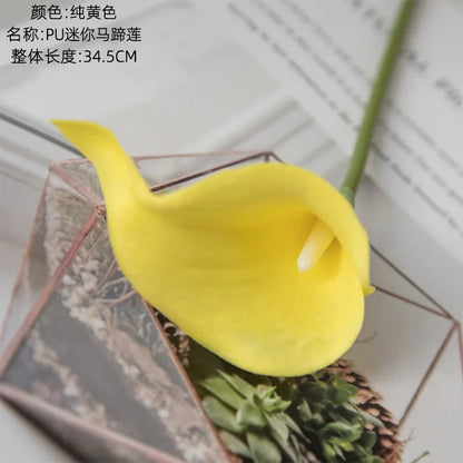 10pcs PU Mini Calla Lily Artificial Flower Fake Wedding Hand Bouquet Home Decoration Flores Artificiales Para Decoracion Hogar