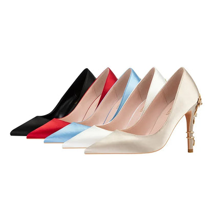 Fashionable light luxury sexy women's shoes,fashionable floral slim heels, high heels, wedding shoes, pointed satin single shoes