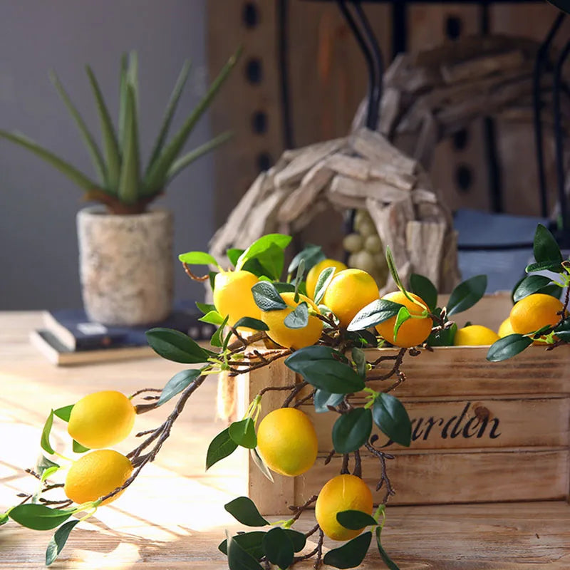 High quality Lemon fruit branch with green leaves Artificial flowers house table decor flores artificiales Photo Props