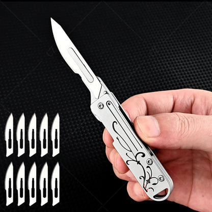 Stainless Steel Folding Knife Keychain Pocket Knife Surgical Mini Knife Replaceable Blades Sharp Multifunctional Knife Tool