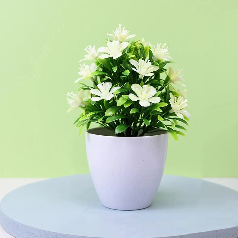 1pc Artificial Flowers Five Leaf Plum Small Potted Plants Can Be Placed Indoors And Outdoors Suitable For Home Decoration