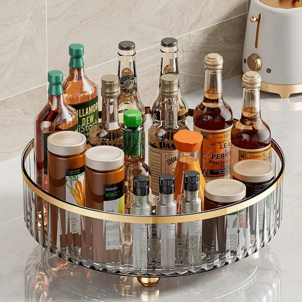 Rotating Tray Spice Rack Pantry Cabinet Turntable With Base Storage Bin Kitchen Organizer For Seasoning Cosmetic Storage Box