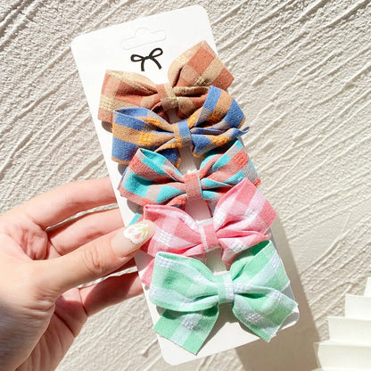 5Pcs/Set Hairpins for Kids Cute Plaid Print Star  Sweet Headband Hair Clips Children Girls Barrettes Fashion Bow Accessories