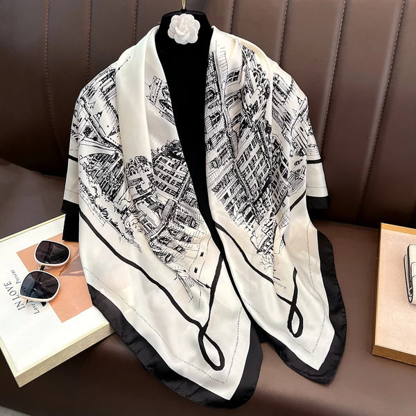 2025 spring Autumn New Fashion Silk Scarf Women Outdoor Windproof Large Square Scarf Beach Long Soft Sunscreen Scarf Lady 110cm