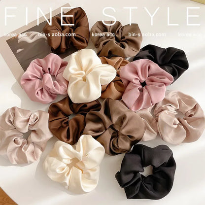 French Style Women Silk Scrunchie high sense Solid Color Hair Bands ladies Sports Dancing Ponytail Holder Hair Accessories Ties