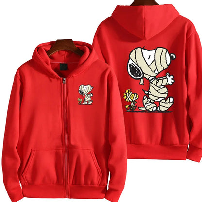 Snoopy Injured Cartoon Anime Men Zipper Hoodie Spring Autumn Fashion Women Sweatshirt 2024 New Korean Style Couple Jacket Coat