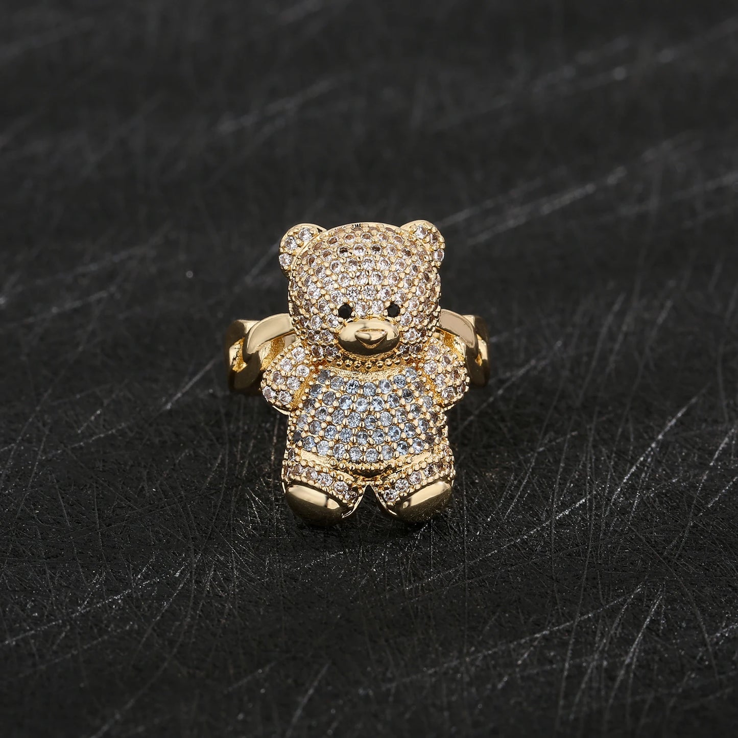 New Original 14k Gold Plated Fashion Colorful Cute Teddy Bear Ring Suitable for Women and Girls Animal Personality Jewelry