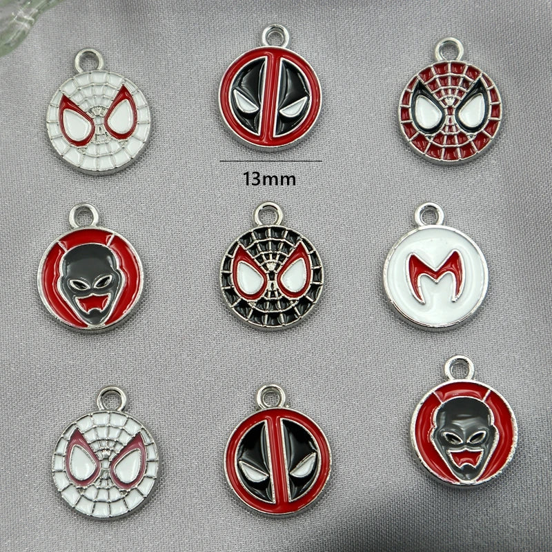 10pcs Superhero Alloy Pendant Anime Round Charms DIY Necklace Bracelet Earings Jewelry Keychain Decoration Accessories