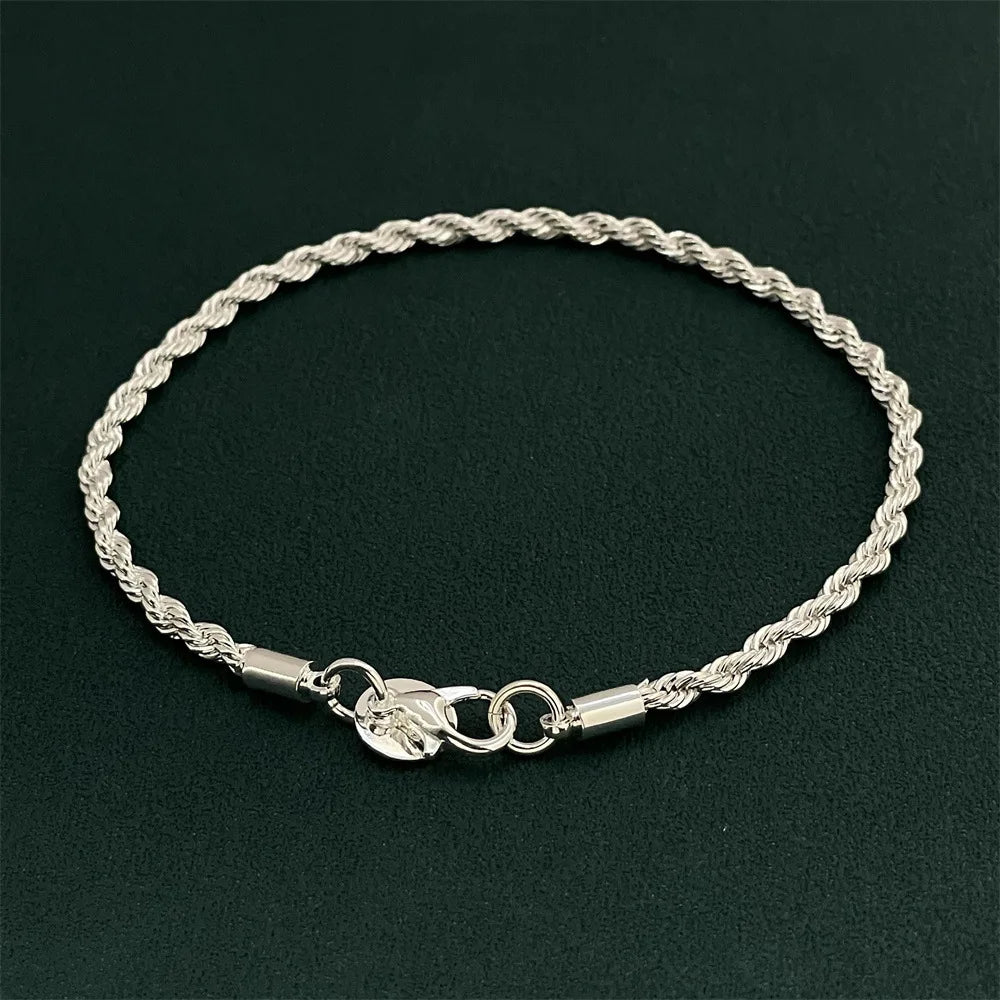 Hot Silver Plated Twisted Rope Bracelet Jewelry For Women And Men Fashion Chain Charm Flash Jewelry