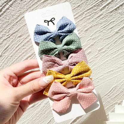 5Pcs/Set Hairpins for Kids Cute Plaid Print Star  Sweet Headband Hair Clips Children Girls Barrettes Fashion Bow Accessories