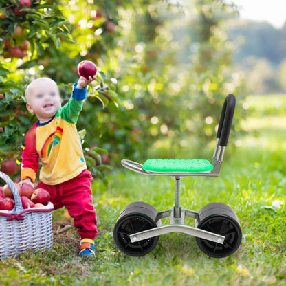 Garden Rolling Stool Workseat with 2 Wheels Stable Sturdy Cart Adjustable Seat Height and Direction for Gardening Floor Standing