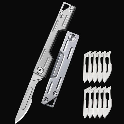 Stainless Steel Folding Knife Keychain Pocket Knife Surgical Mini Knife Replaceable Blades Sharp Multifunctional Knife Tool