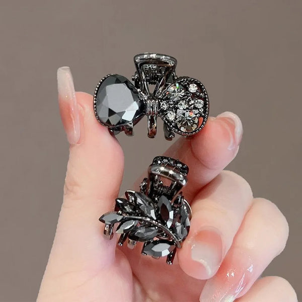 New Alloy Rhinestone Mini Hair Claw Clip Retro Crystal Bow Bangs Hair Clip Korean Shining Hair Crab Lady Apparel Accessory