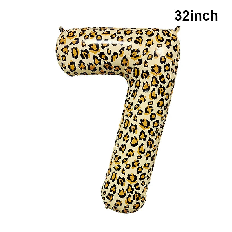 32Inch Leopard Cheetah Big Helium Foil Balloons Leopard Number 0-9 Balloons Kids Jungle Safari Animal Birthday Party Decorations