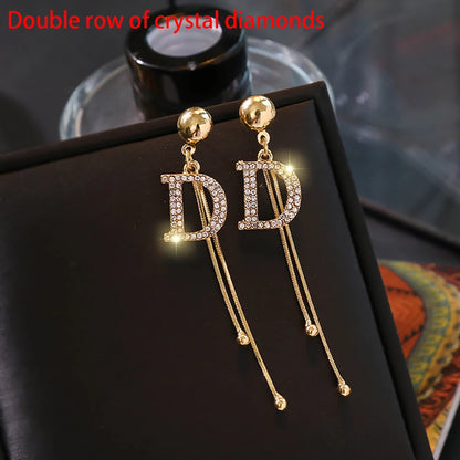 2023 New Luxury Brand Long Tassel Drop Earrings for Women D Letter Crystal Snake Chain Fashion Shiny Jewelry