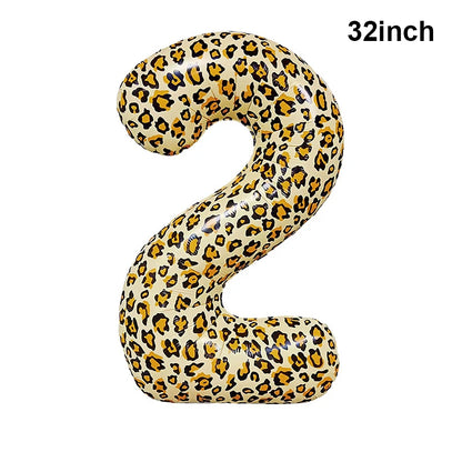 32Inch Leopard Cheetah Big Helium Foil Balloons Leopard Number 0-9 Balloons Kids Jungle Safari Animal Birthday Party Decorations