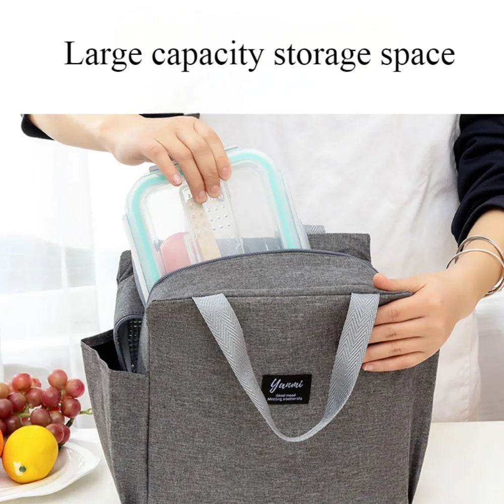 Double pockets Portable lunch bag lunch box insulated canvas tote bag school lunch portable dinner box picnic food storage