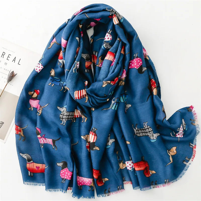 Women Lovely Cute Animal Dachsund Dog Pattern Viscose Shawls And Wraps Snood Pashmina Stole Bufandas Muslim Hijab Sjaal 180*85Cm