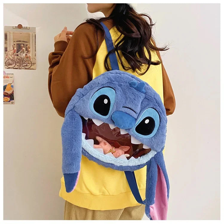 HOT Stitch See-through Bag Plush Doll Backpack Girls Large Capacity Cute Funny Backpack Anime Kawaii Cartoon School Bag Mochila