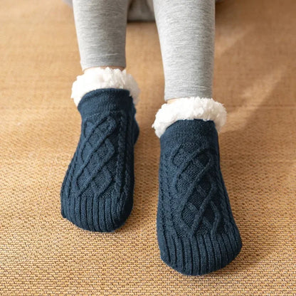 Warm Slipper Socks Women Winter Floor Socks Super Soft Lined with Grippers Socks Non-slip Knitted Adult Plus Fleece Carpet Sox