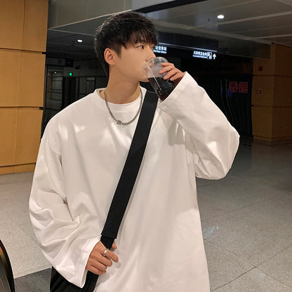 Privathinker Oversized Men's T-shirts Long Sleeve Quality Cotton Fashion Korean Clothing Tops Solid Color Harajuku Male Tees