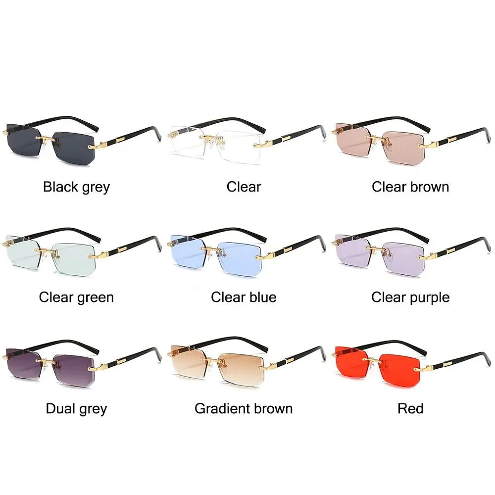 UV400 Protection Rimless Rectangle Sunglasses Trendy Y2K Eyewear Shades for Women & Men