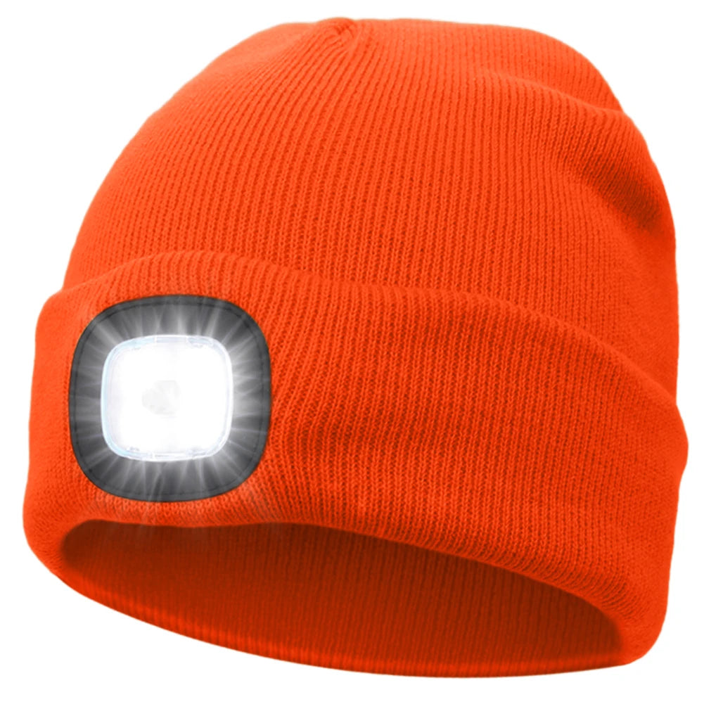 Unisex 4 LED Beanie Hat Hands Free Headlamp Cap for Men and Women Winter Knit Lighted Headlight Hats Portable Headlamp Torch