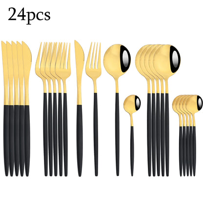 Zoseil Cutlery Set in Red and Gold Stainless Steel 24 Pcs Dinnerware Set in Flatware Kitchen Dinner Mmirror Stainless Steel