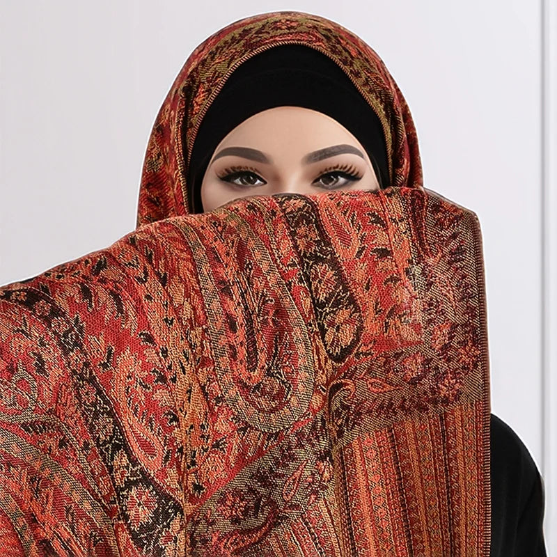 Muslim Paisley Hijab Pashmina Scarf Winter Shawl Kashmiri Women Jacquard Cashew Printed Scarves Luxury Floral Tassels Shawl