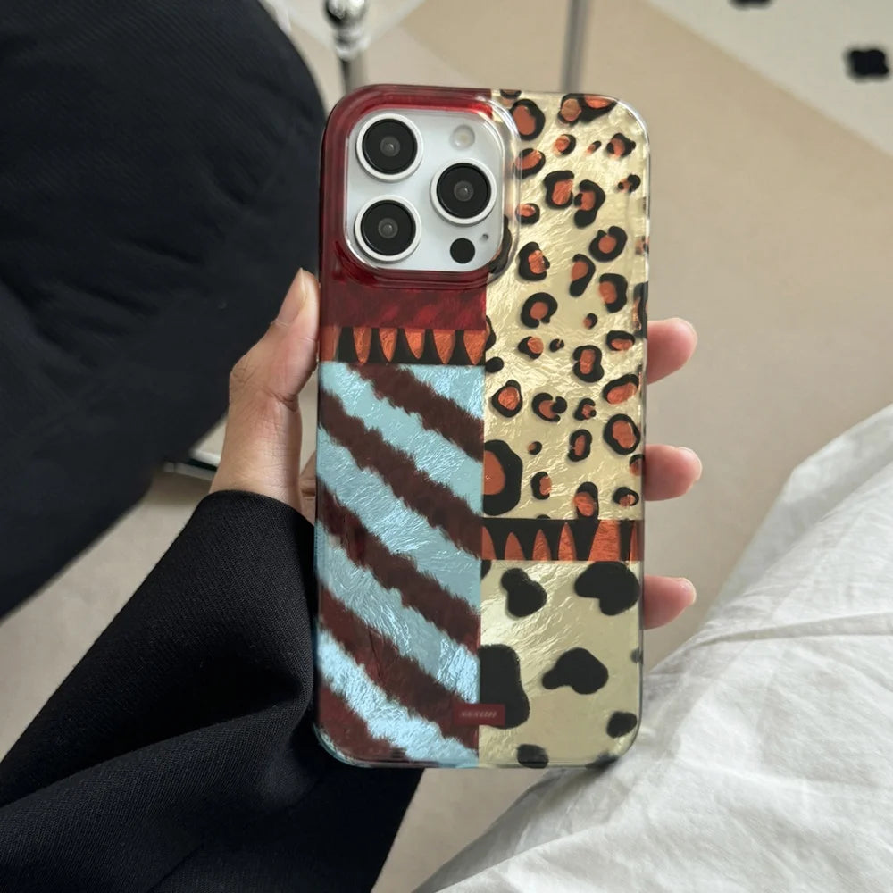 Luxury Laser Y2K Leopard Print Pattern Phone Case for Samsung Galaxy S25 S24 S23 Ultra Plus 5G S21 FE Feather Texture Hard Cover