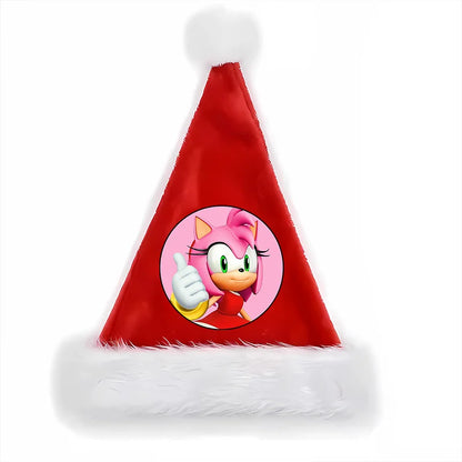 Sonics Anime Santa Hats Non-woven Fabric Red Xmas Cap Kids Adults Unisex Christmas Dress-up Party Decor Cosplay Child Party Gift