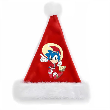 Sonics Anime Santa Hats Non-woven Fabric Red Xmas Cap Kids Adults Unisex Christmas Dress-up Party Decor Cosplay Child Party Gift