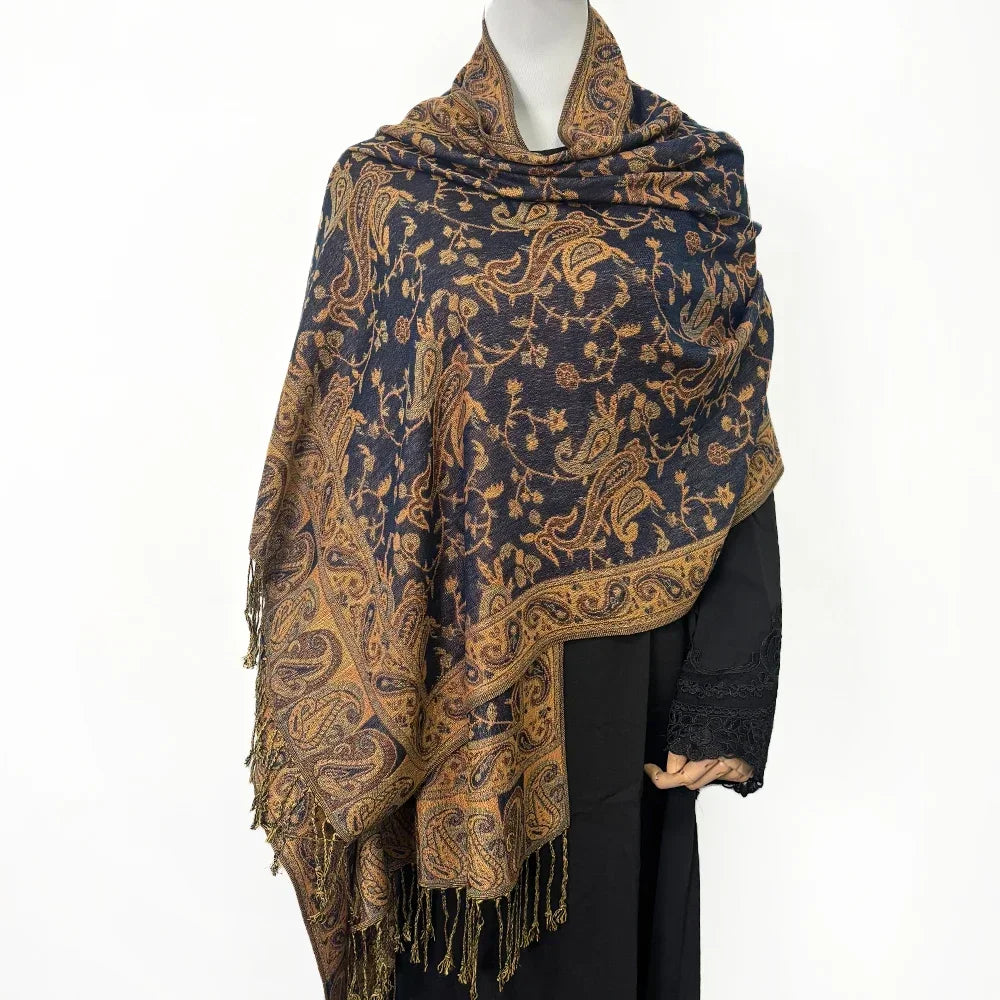 Fashion Ladies Paisley Kashmiri Imitated Pashmina Tassel Scarf Hijab Knitted Jacquard Bauhinia Vintage Scarf 180*70cm